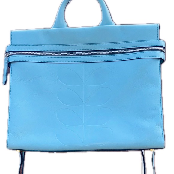 Orla Kiely Blue Punched Stem Leather Zip Crossbody Convertible Backpack Handbag - Picture 3 of 16